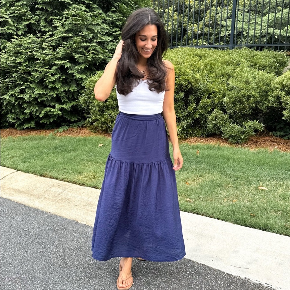 Blue Tiered Maxi Skirt for Casual Resort Wear